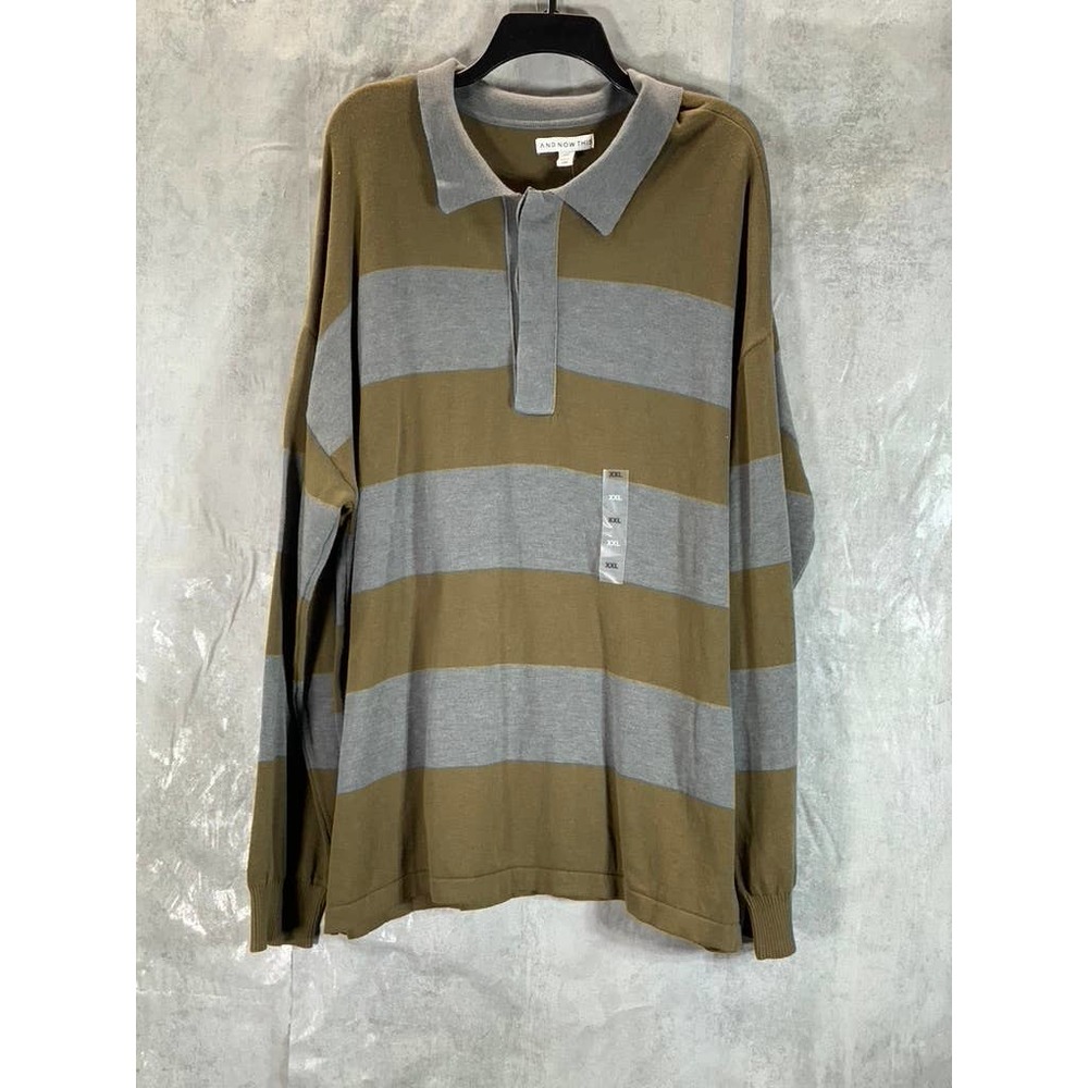 And Now This Men's Olive Knit Striped Pullover Long-Sleeve Sweater SZ 2XL